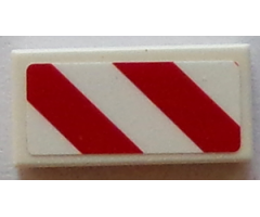 Tile 1 x 2 with Red and White Danger Stripes (Two Red Stripes) Pattern Model Right Side (Sticker) - Set 60073