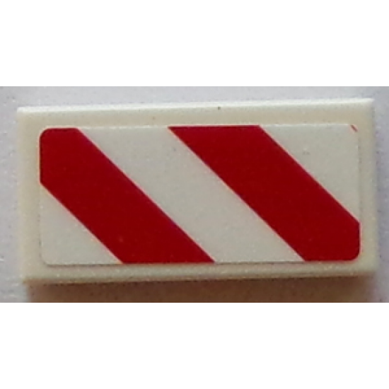 Tile 1 x 2 with Red and White Danger Stripes (Two Red Stripes) Pattern Model Right Side (Sticker) - Set 60073