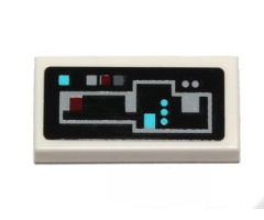 Tile 1 x 2 with Gray, Blue and Red Control Buttons on Black Background Pattern (Sticker) - Set 75004