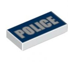 Tile 1 x 2 with White 'POLICE' on Blue Background Pattern (Printed)