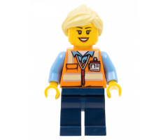 Train Worker - Female, Orange Safety Vest with Badge, Dark Blue Legs, Bright Light Yellow Ponytail and Swept Sideways Fringe