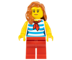 Beachgoer - White and Dark Azure Striped Female Top with Red Scarf and Legs