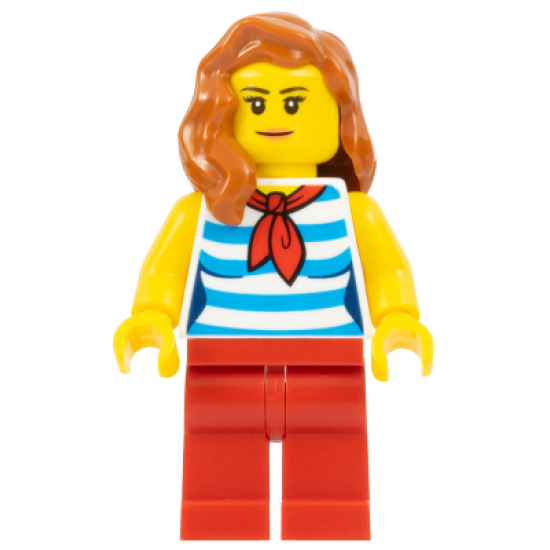 Beachgoer - White and Dark Azure Striped Female Top with Red Scarf and Legs