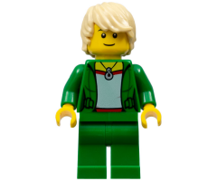 Saxophone Player, Green Jacket with Necklace, Green Legs, Tan Hair, Black Eyebrows