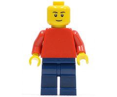 Plain Red Torso with Red Arms, Dark Blue Legs, No Headgear, Black Eyebrows, Thin Grin