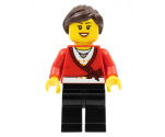 LEGO Brand Store Female, Sweater Cropped with Bow, Heart Necklace, Black Legs, Dark Brown Hair with Ponytail