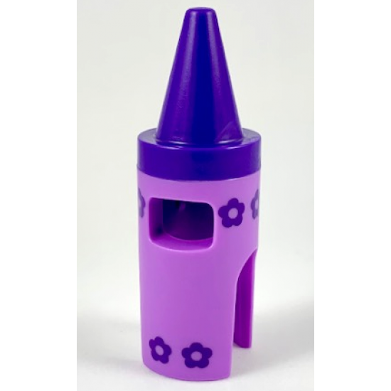Minifigure, Headgear Head Cover, Costume Crayon with Molded Dark Purple Tip and Flowers Pattern