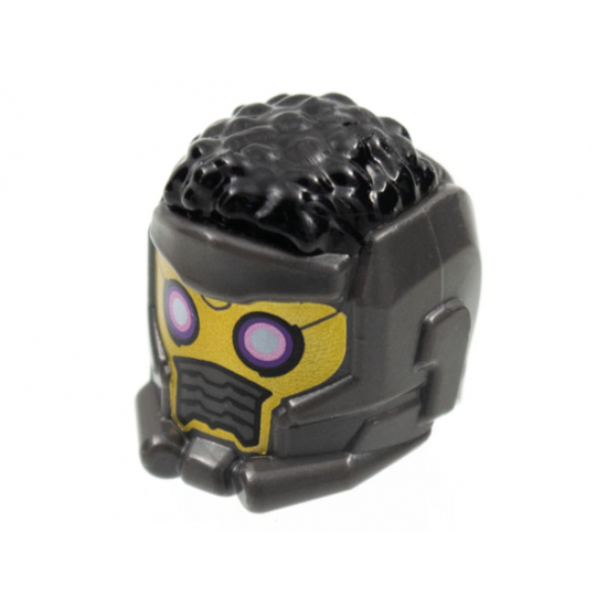 Minifigure, Headgear Helmet Space Wraparound with Black Hair on Top, Breathing Vents and Purple Rimmed Eye Holes Pattern (Star-Lord)