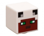 Minifigure, Head, Modified Cube with Pixelated Reddish Brown Face, Green Eyes, and Black Ears Pattern (Minecraft Panda Skin)