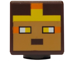 Minifigure, Head, Modified Cube with Pixelated Medium Nougat Face, Yellow Eyes and Headband with Orange Trim Pattern (Minecraft Golden Knight)