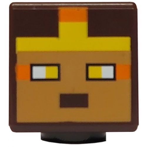 Minifigure, Head, Modified Cube with Pixelated Medium Nougat Face, Yellow Eyes and Headband with Orange Trim Pattern (Minecraft Golden Knight)