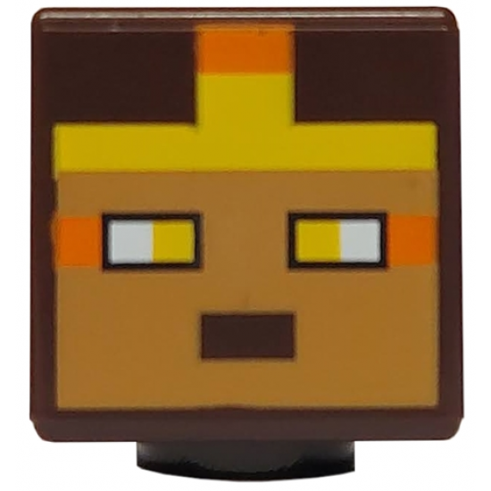 Minifigure, Head, Modified Cube with Pixelated Medium Nougat Face, Yellow Eyes and Headband with Orange Trim Pattern (Minecraft Golden Knight)