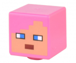 Minifigure, Head, Modified Cube with Pixelated Nougat Face, Dark Azure Eyes, Dark Red Mouth Pattern (Minecraft Zombie Hunter)