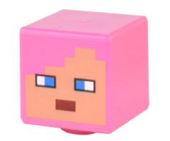 Minifigure, Head, Modified Cube with Pixelated Nougat Face, Dark Azure Eyes, Dark Red Mouth Pattern (Minecraft Zombie Hunter)