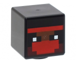 Minifigure, Head, Modified Cube with Pixelated Red and Dark Red Balaclava, and Reddish Brown Face with Eyes Pattern (Minecraft Ninja)