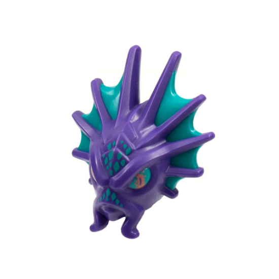 Minifigure, Head, Modified Fish Monster, Large Fin Ears, Dark Turquoise Scales and Webbing Pattern