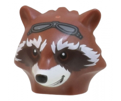 Minifigure, Head, Modified Raccoon with White Fur, Dark Brown Face, and Dark Bluish Gray Goggles Pattern