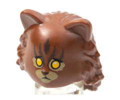 Minifigure, Headgear Mask Cat with Mid-Length Hair in Back, Tan Fur on Muzzle and Around Yellow Eyes Pattern
