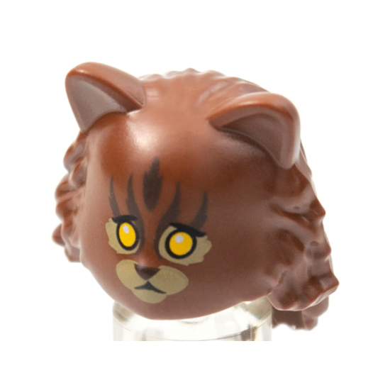 Minifigure, Headgear Mask Cat with Mid-Length Hair in Back, Tan Fur on Muzzle and Around Yellow Eyes Pattern