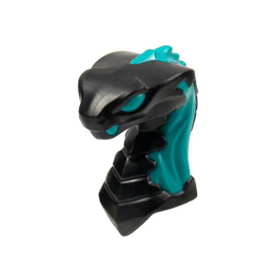 Minifigure, Head, Modified Snake, Cobra with Closed Mouth with Dark Turquoise Eyes and Flames Pattern
