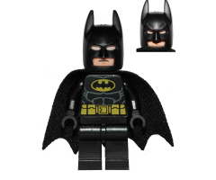 Batman - Black Suit with Yellow Belt and Crest (Type 2 Cowl, Spongy Tear-Drop Neck Cut Cape)