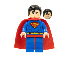 Superman - Blue Suit, Dual Sided Head with Red Eyes on Reverse, Spongy Soft Knit Cape