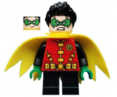 Robin - Green Mask and Hands, Black Short Legs, Yellow Scalloped Cape