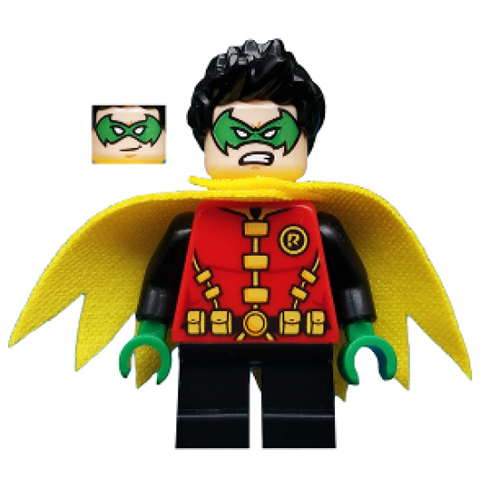 Robin - Green Mask and Hands, Black Short Legs, Yellow Scalloped Cape