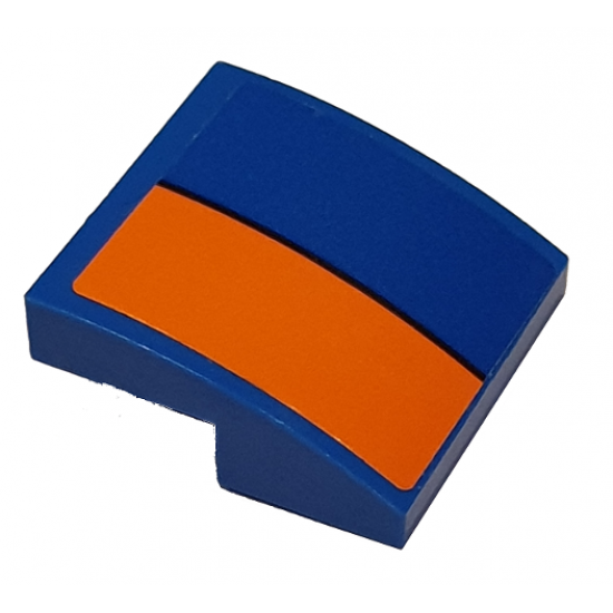 Slope, Curved 2 x 2 with Orange Stripe on Blue Background Pattern Model Left Side (Sticker) - Set 76081