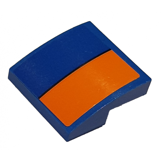 Slope, Curved 2 x 2 with Orange Stripe on Blue Background Pattern Model Right Side (Sticker) - Set 76081