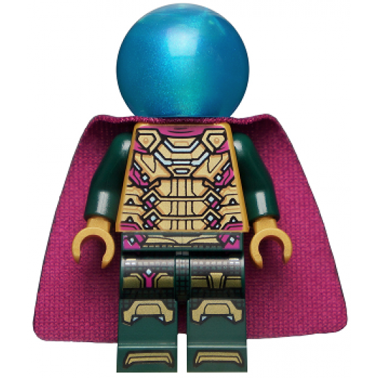 Mysterio - Magenta Trim, Dark Azure Head, Satin Trans-Light Blue Helmet, Single Hole Cape