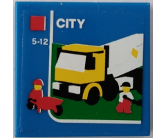Tile 2 x 2 with Truck, Minifigures, Wheelbarrow, Red Square, White 'CITY', and '5-12' Pattern (Sticker) - Set 60022