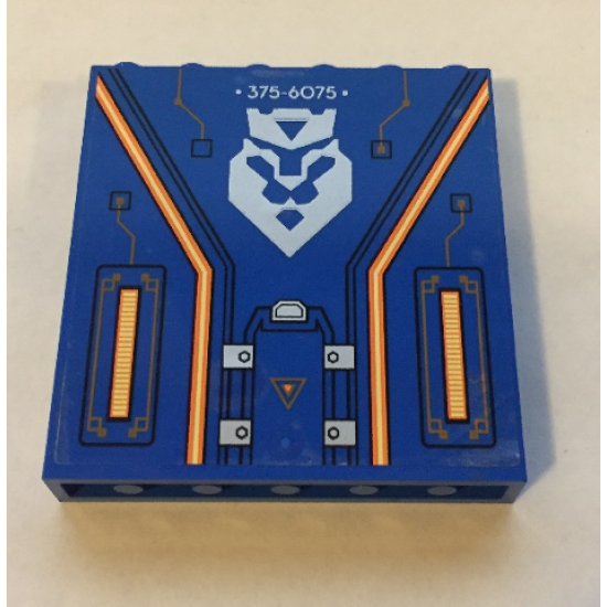 Panel 1 x 6 x 5 with Silver '375-6075', Nexo Knights Emblem and Orange Circuitry Pattern (Sticker) - Set 70317