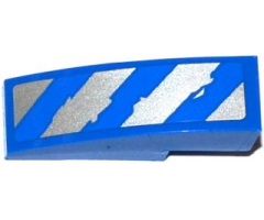 Slope, Curved 3 x 1 with Worn Blue and Silver Danger Stripes Pattern Model Right Side (Sticker) - Set 75918