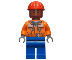 Dock Worker - Male, Orange Safety Jacket, Reflective Stripe, Sand Blue Hoodie, Blue Legs, Red Construction Helmet, Reddish Brown Head