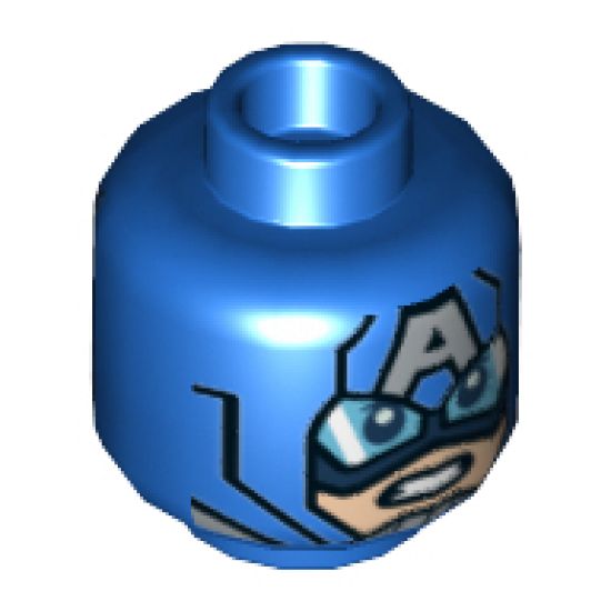 Minifigure, Head Dual Sided Scuba Goggles and Letter A on Forehead Pattern (Captain America) - Hollow Stud