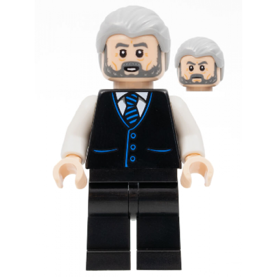 Alfred Pennyworth, Black Vest, Light Bluish Gray Hair, Dark Bluish Gray Beard