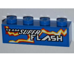 Brick 1 x 4 with 'TEAM SUPER FLASH' and Electric Spark Pattern Model Right (Sticker) - Set 8303