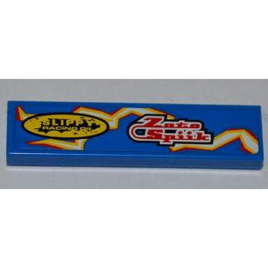 Tile 1 x 4 with 'Zoto Spiik' and 'SLIPPY RACING' over Electric Spark Pattern Model Right (Sticker) - Set 8303