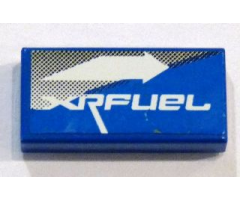 Tile 1 x 2 with White Arrow Right and 'XRFUEL' on Blue and Gray Pattern (Sticker) - Set 8662