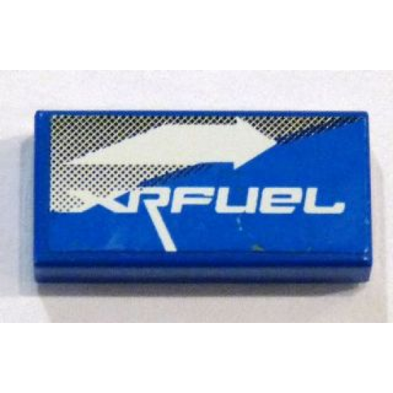 Tile 1 x 2 with White Arrow Right and 'XRFUEL' on Blue and Gray Pattern (Sticker) - Set 8662