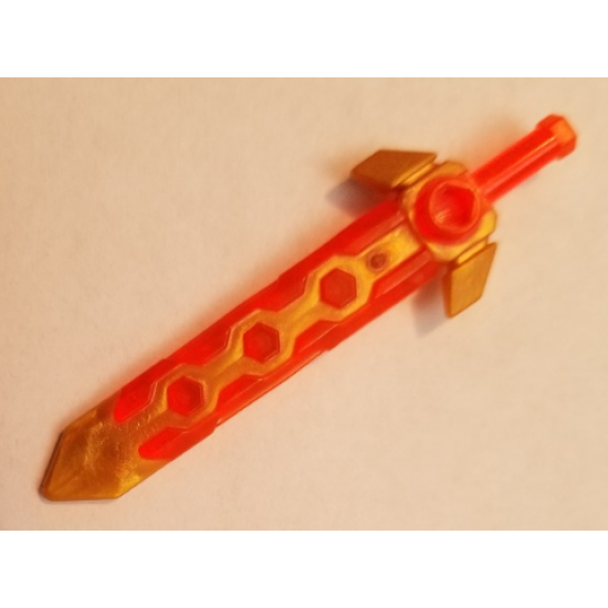 Minifigure, Weapon Sword, Long with Molded Flexible Rubber Pearl Gold Tip and Angular Crossguard Pattern