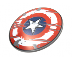 Minifigure, Shield Circular Convex Face with Red and White Rings and Captain America Star, Scratched Weathered Pattern
