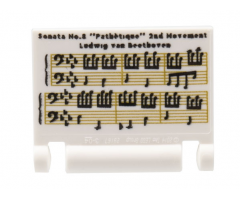 Minifigure, Utensil Book Cover with Sheet Music, Musical Notes, 'Sonata No.8 Pathètique 2nd Movement Ludwig van Beethoven' Pattern