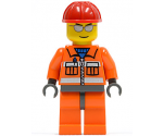 Construction Worker - Orange Zipper, Safety Stripes, Orange Arms, Orange Legs, Dark Bluish Gray Hips, Red Construction Helmet, Silver Sunglasses