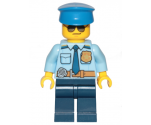 Police - City Officer Shirt with Dark Blue Tie and Gold Badge, Dark Tan Belt with Radio, Dark Blue Legs, Police Hat, Sunglasses