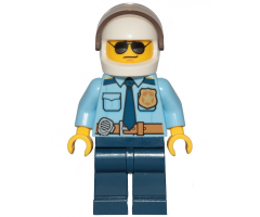 Police - City Officer Shirt with Dark Blue Tie and Gold Badge, Dark Tan Belt with Radio, Dark Blue Legs, White Helmet, Sunglasses