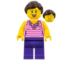 Female, Dark Pink Striped Top, Dark Purple Legs, Dark Brown Hair Ponytail and Swept Sideways Fringe