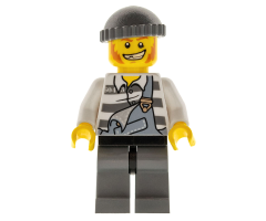 Police - Jail Prisoner Torn Overalls over Prison Stripes, Dark Bluish Gray Legs and Knit Cap