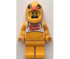 Clemmons - Stuntz Driver, Bright Light Orange Chicken Head Helmet, White Tank Top with 'EGGS-TREME!', Bright Light Orange Legs